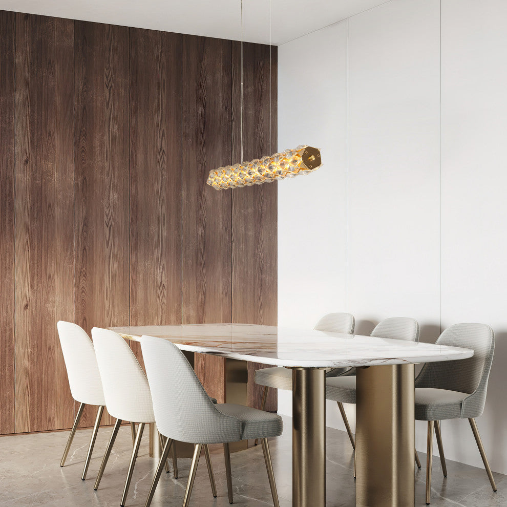 LNC Viniculture 1-Light 36" Modern Crystal Linear LED Island Light, Brass