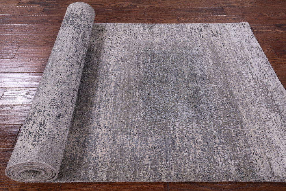 3' 11" X 12' 2" Runner Wool and Silk Hand Knotted Modern Rug Q9087