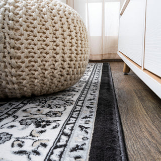 Palmette Modern Persian Floral Area Rug, Cream/Gray/Black, 2x10