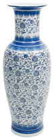 36" Floral Blue and White Porcelain Tung Chi Vase