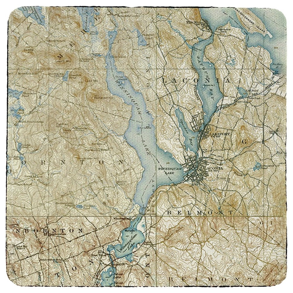 Lake Winnisquam, NH Nautical Map Coaster - 3 Sets of 4 (12 Total) Set of 4