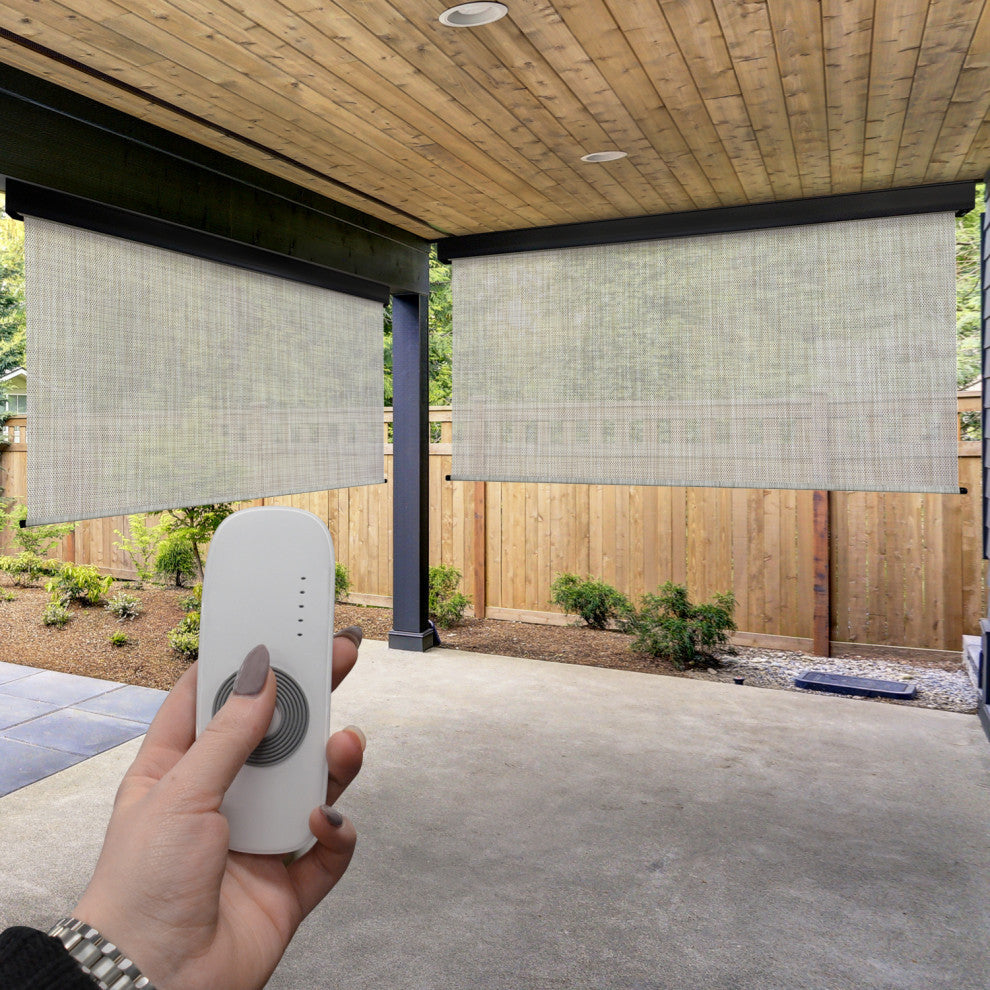 Outdoor Valanced Remote Control Operated Sunshade, Pearl Fabric, Titanium, 48x96