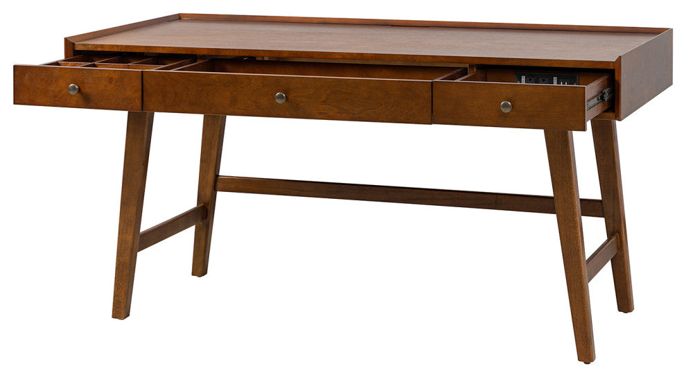Edward Desk With Built in Outlets, Walnut