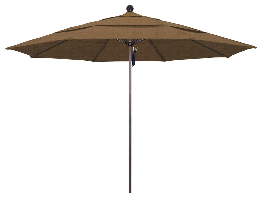 11' Fiberglass Umbrella Bronze, Olefin, Woven Sesame, 11'