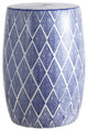 Moroccan Diamonds 18" Ceramic Drum Garden Stool, Blue and White