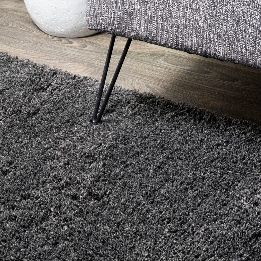 Groovy Solid Shag Rug, Dark Gray, 2'x10'