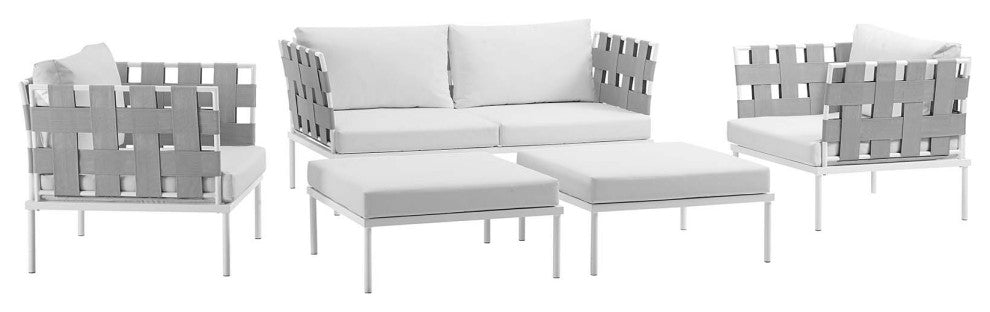 Modway Harmony 5 Piece Outdoor Patio Aluminum Sectional Sofa Set, White White