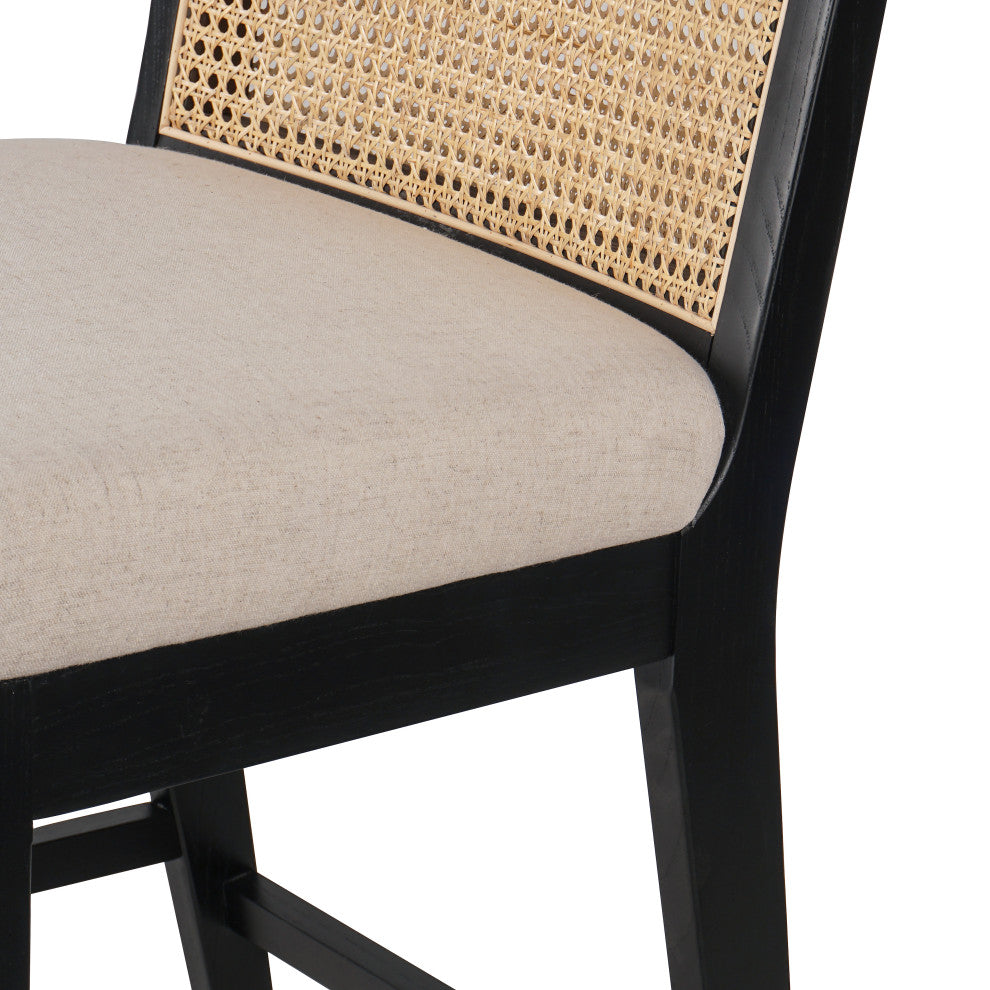 Antonia Armless Dining Stool Savile Flax, Brushed Ebony, Light Natural Cane, Bar