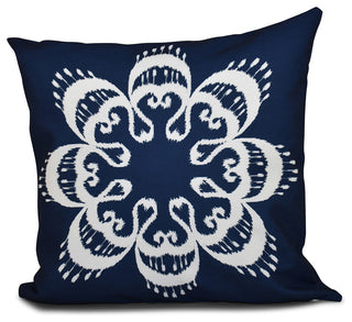 Ikat Mandala, Geometric Print Pillow, Navy Blue, 16"x16"