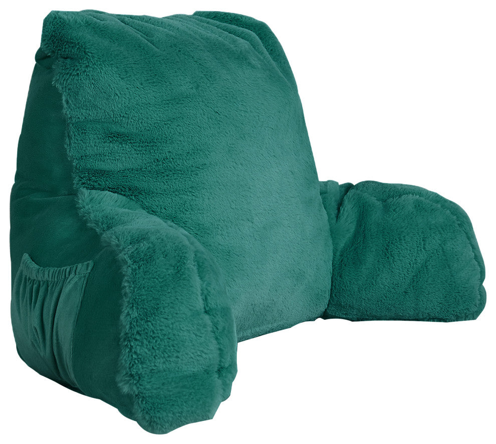 Fox Faux Fur Bedrest, Needs Assembly, Teal Green, 20"x18"x17"