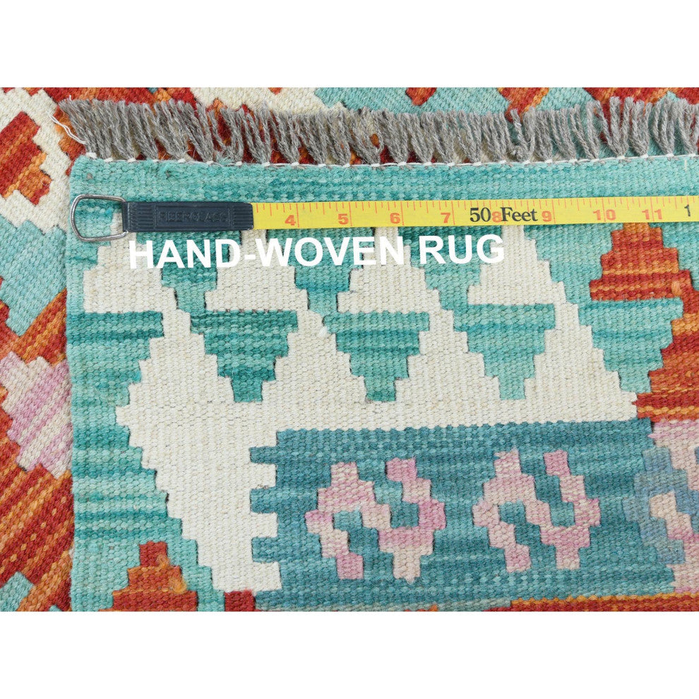 Colorful Afghan Kilim Geometric Design Wool Hand Woven Runner 2'8"x15'5"