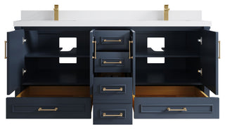 Aberdeen 72 Double Sink Bath Vanity Hale Navy Blue 2" White Quartz