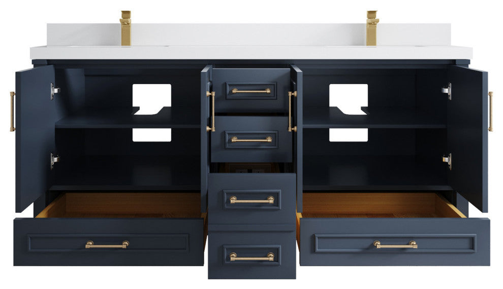 Aberdeen 72 Double Sink Bath Vanity Hale Navy Blue 2" White Quartz