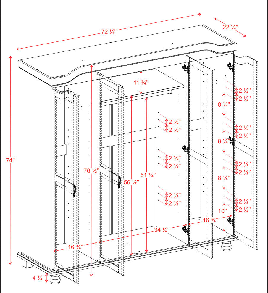 100% Solid Wood Kyle 4-Door Wardrobe, Mocha