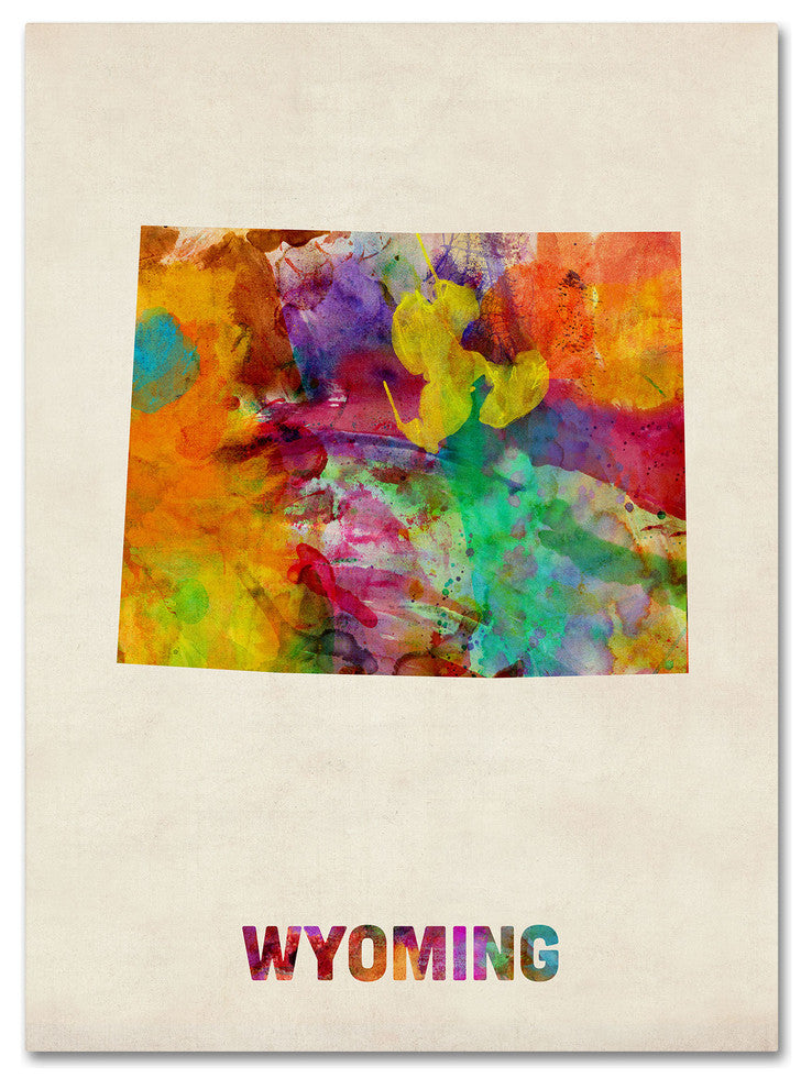 ''Wyoming Map'' Canvas Art by Michael Tompsett