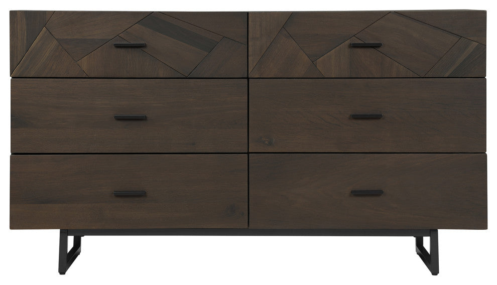 Marquis 6 Drawer Oak Wood Dresser with Black Metal Legs