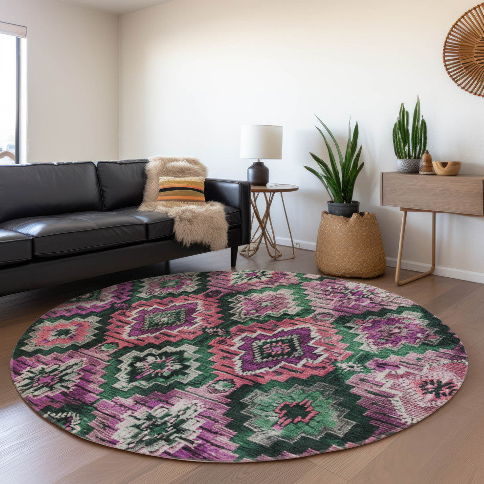 Machine Washable Indoor/Outdoor Chantille ACN1891 Blush 8' x 8' Round Rug
