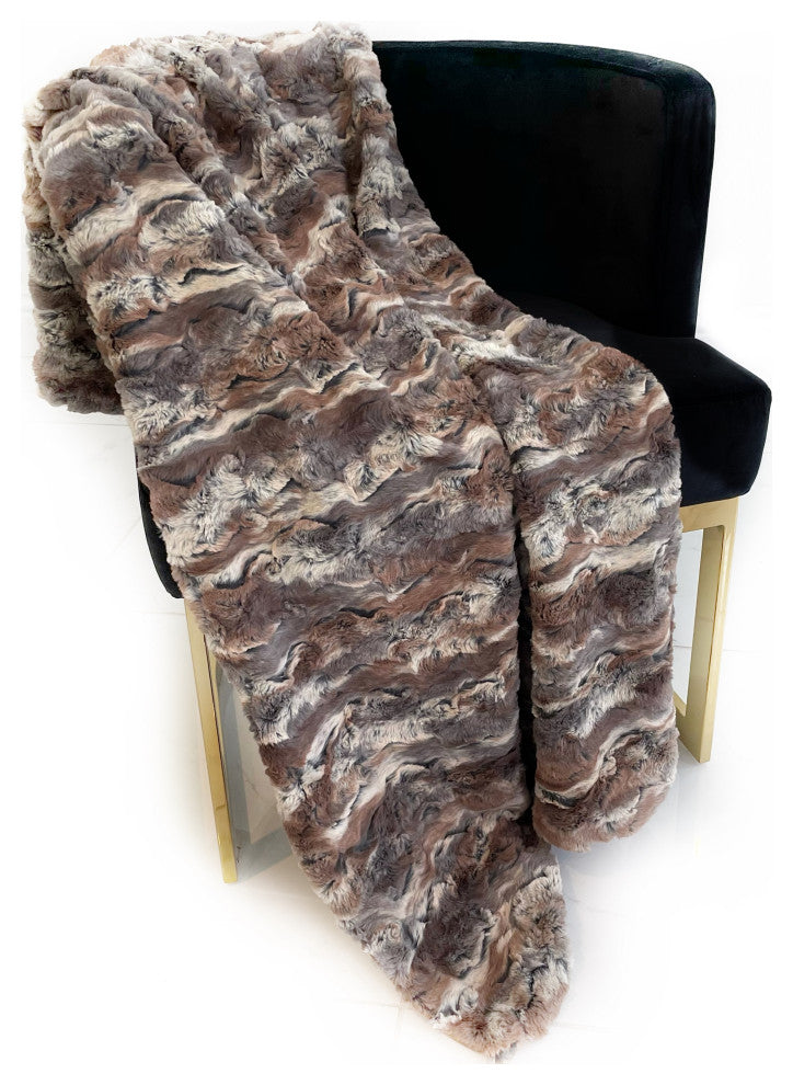 Brown Wild Rabbit Faux Fur Luxury Throw Blanket, Blanket 114Lx120W King