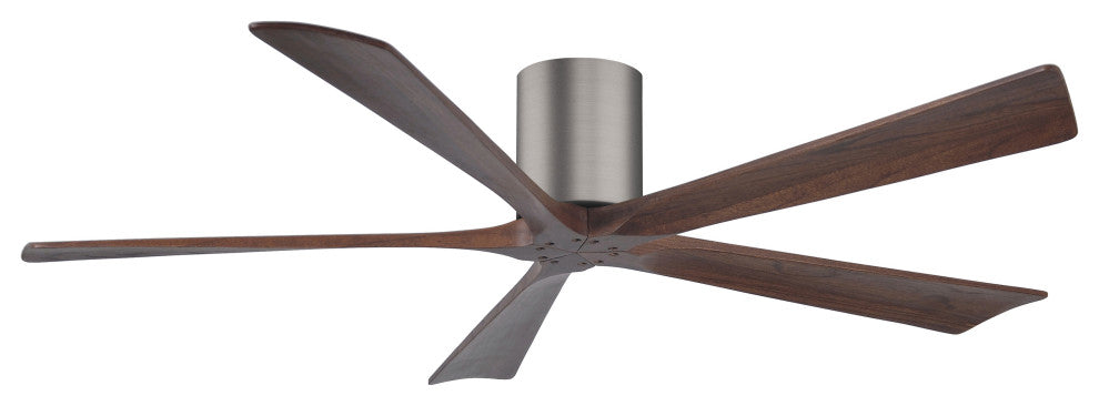 Irene-5H Flush Mounted Ceiling Fan, Brushed Pewter, Walnut Blades, 60"