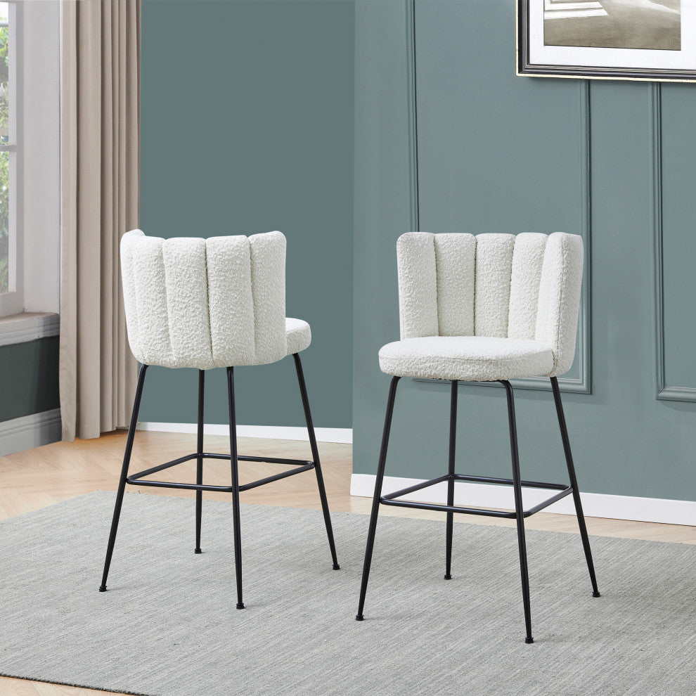 Nolan Contemporary 30" Bar Stool, Set of 2, Ivory Boucle
