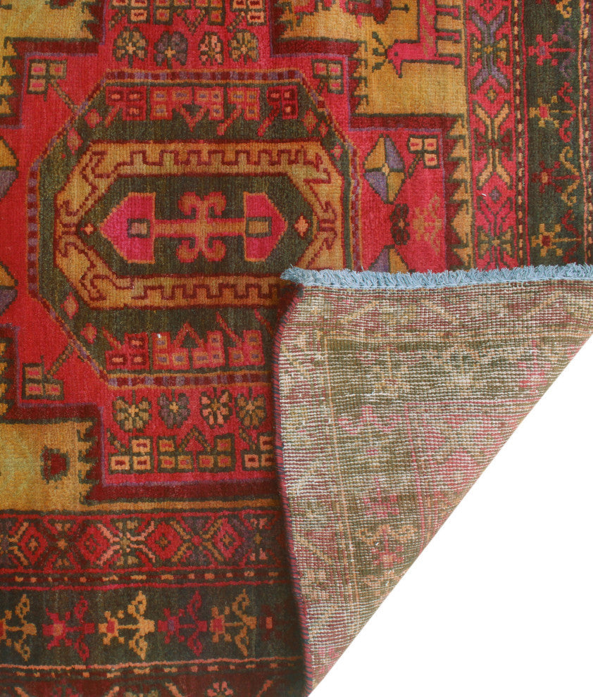 Fine Vintage Distressed Nuvia Gold/Red Runner, 3'4x10'2