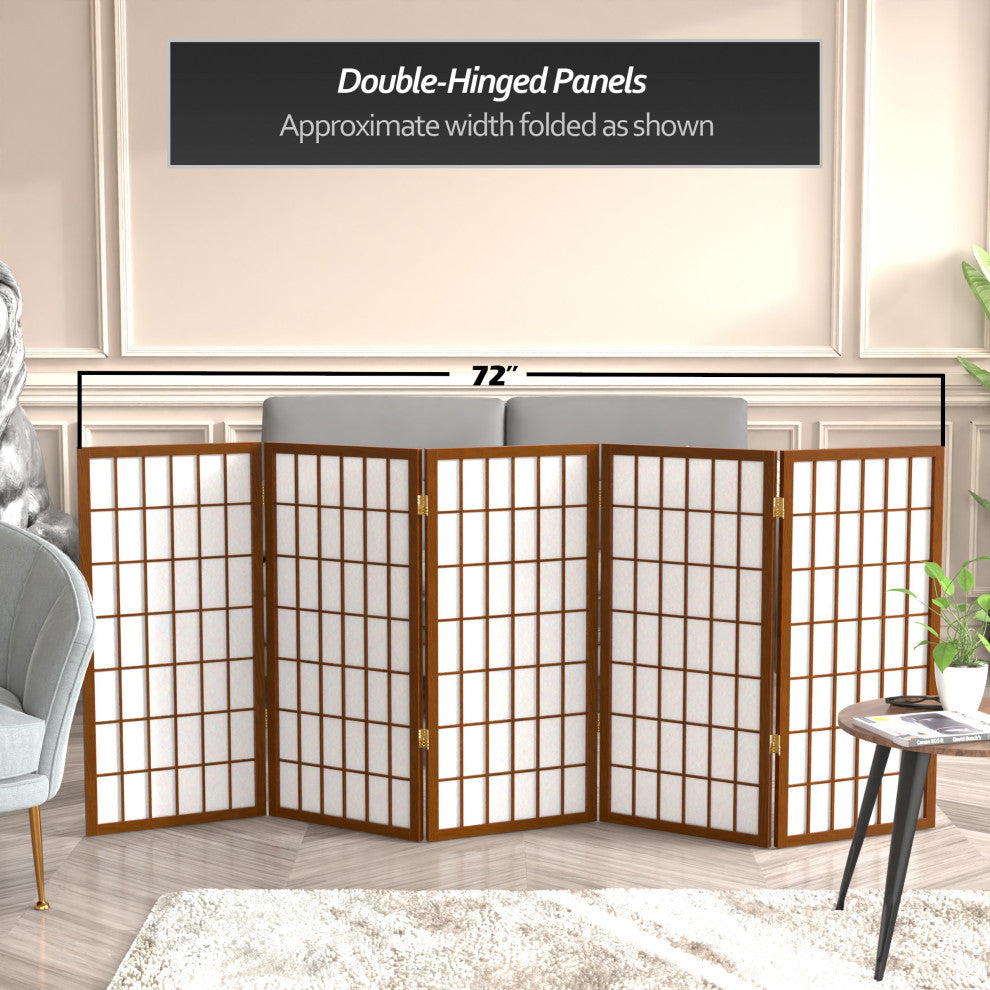 3' Tall Window Pane Shoji Screen, Walnut, 5 Panels