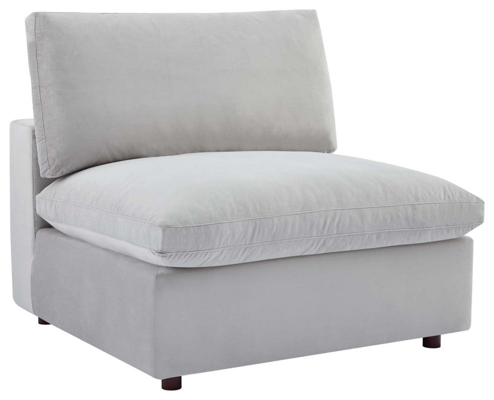 Commix Down Filled Overstuffed Performance Velvet 3-Seater Sofa Light Gray