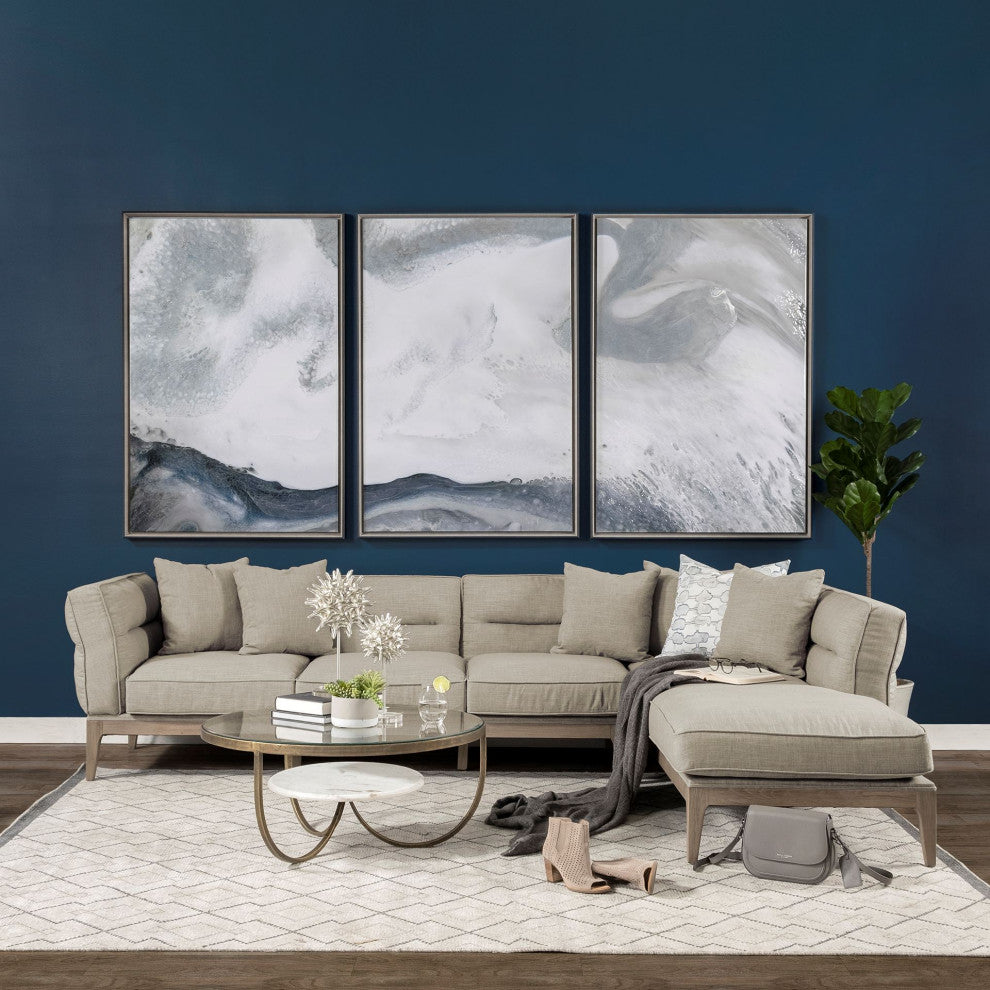 Denali III Beige Fabric, Solid Wood Frame Sectional Sofa, Cream/Brown, Right
