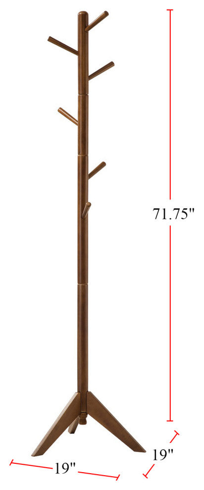 Wood Coat Rack With 6 Hooks, Walnut