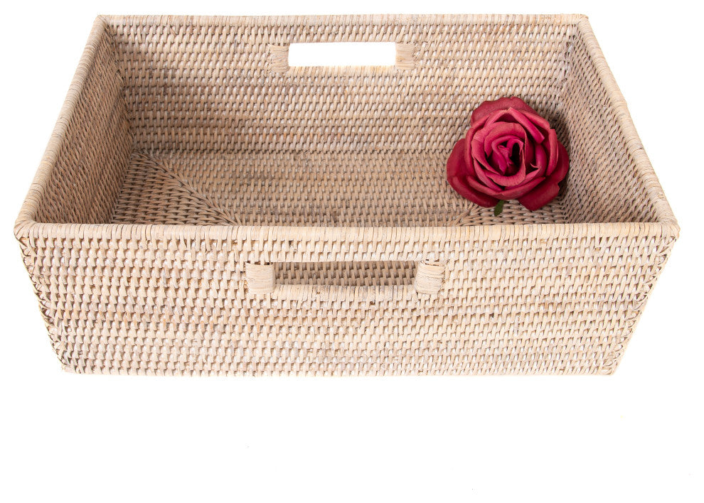 Artifacts Rattan™ Rectangular Shelf Basket with Side Handles, White Wash