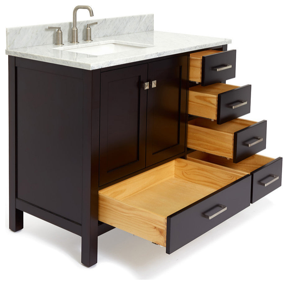 ARIEL Cambridge 43" Left Rectangle Sink Bath Vanity Carrara Marble