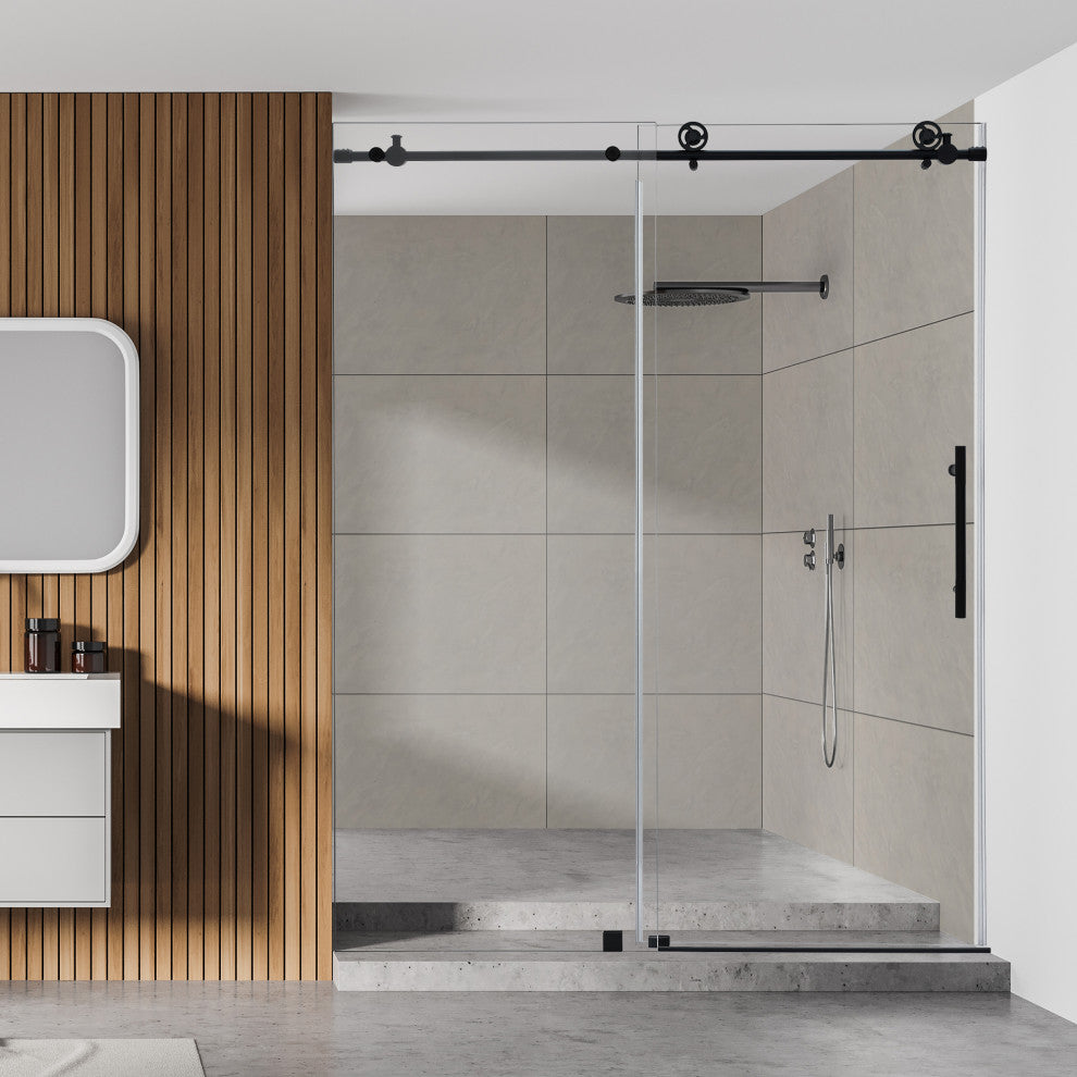 Gareth 60"Wx78"H Single Sliding Frameless Shower Door in Matte Black