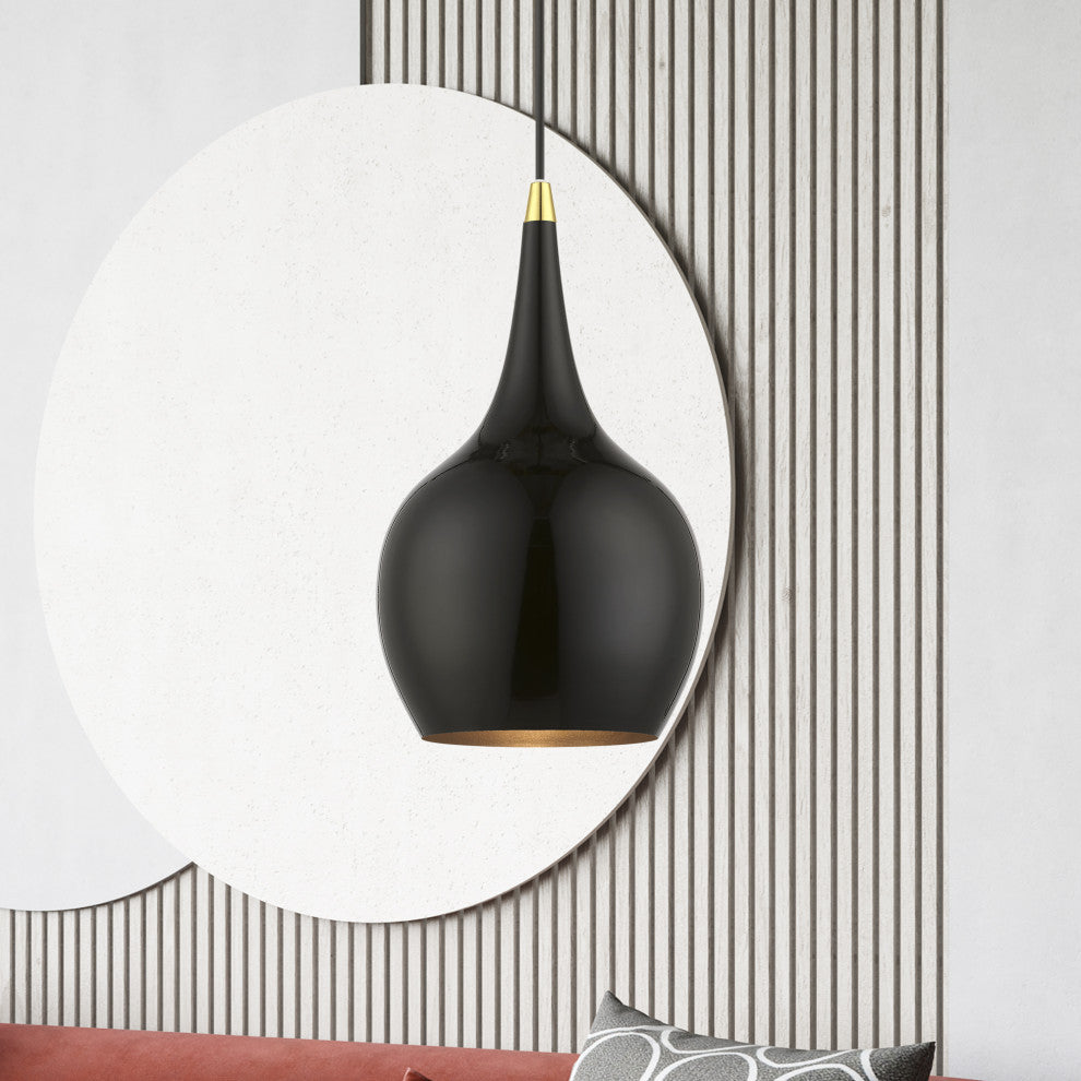 Andes 1 Light Shiny Black With Polished Brass Accents Mini Pendant