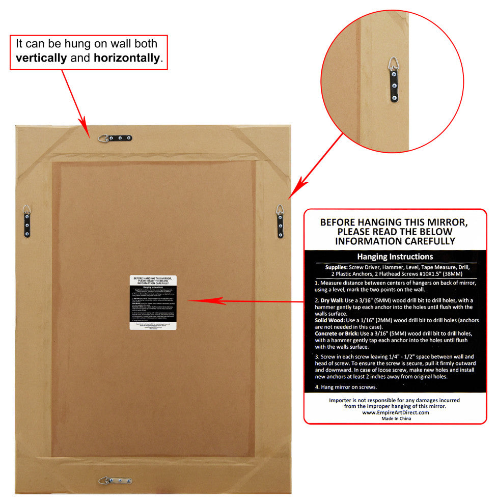 Champagne Bead Beveled Rectangle Solid wood framed Wall Mirror,multi size, 40" X 30