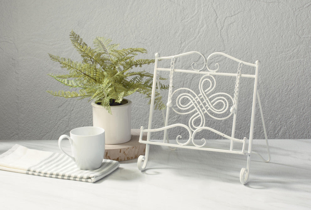 Metal Swirls Cookbook Stand, White