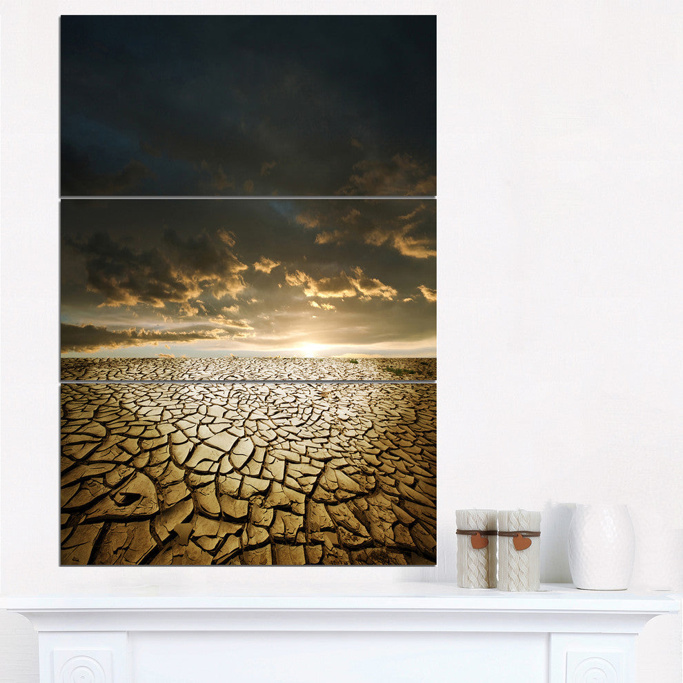 "Drought Land Under Cloudy Skies" Metal Wall Art, 3 Panels, 28"x36"