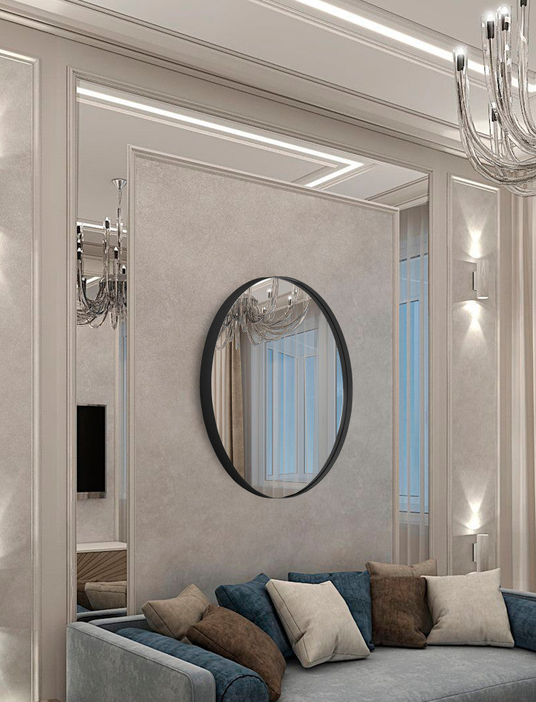Decorative Round Mirror, Black, 30
