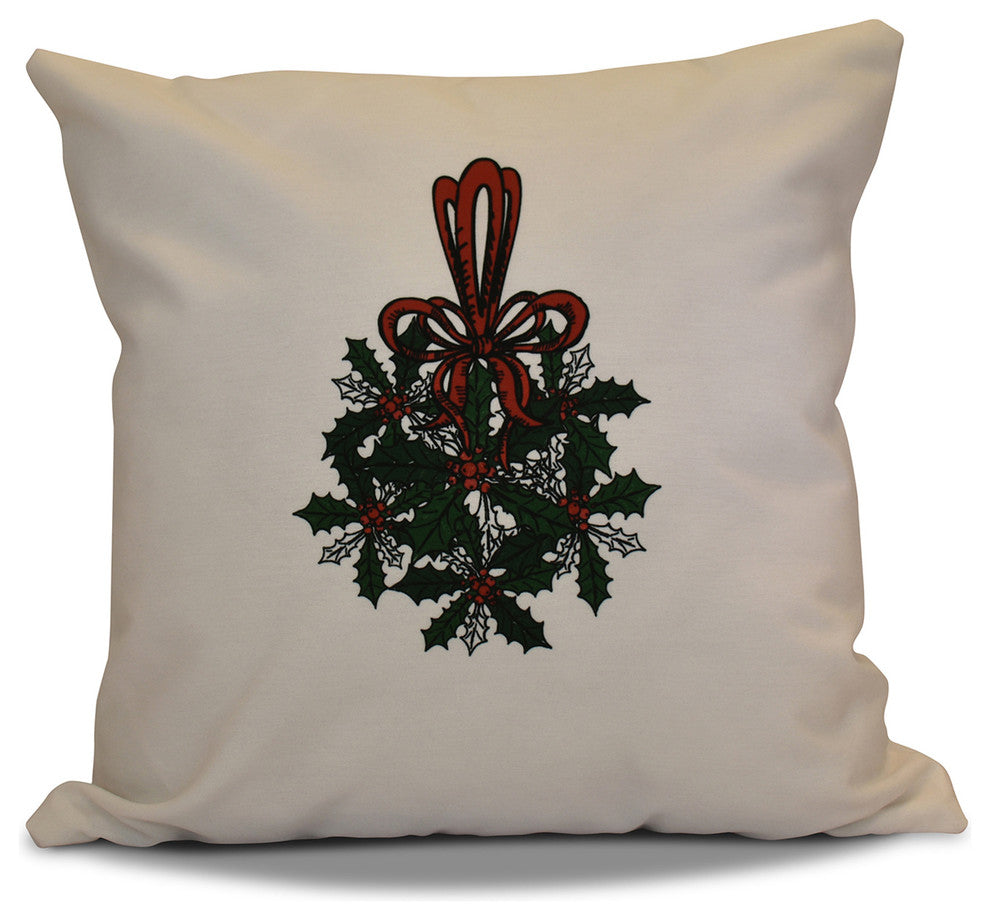 Decorative Holiday Pillow Floral Print, Dark Green, 20"x20"