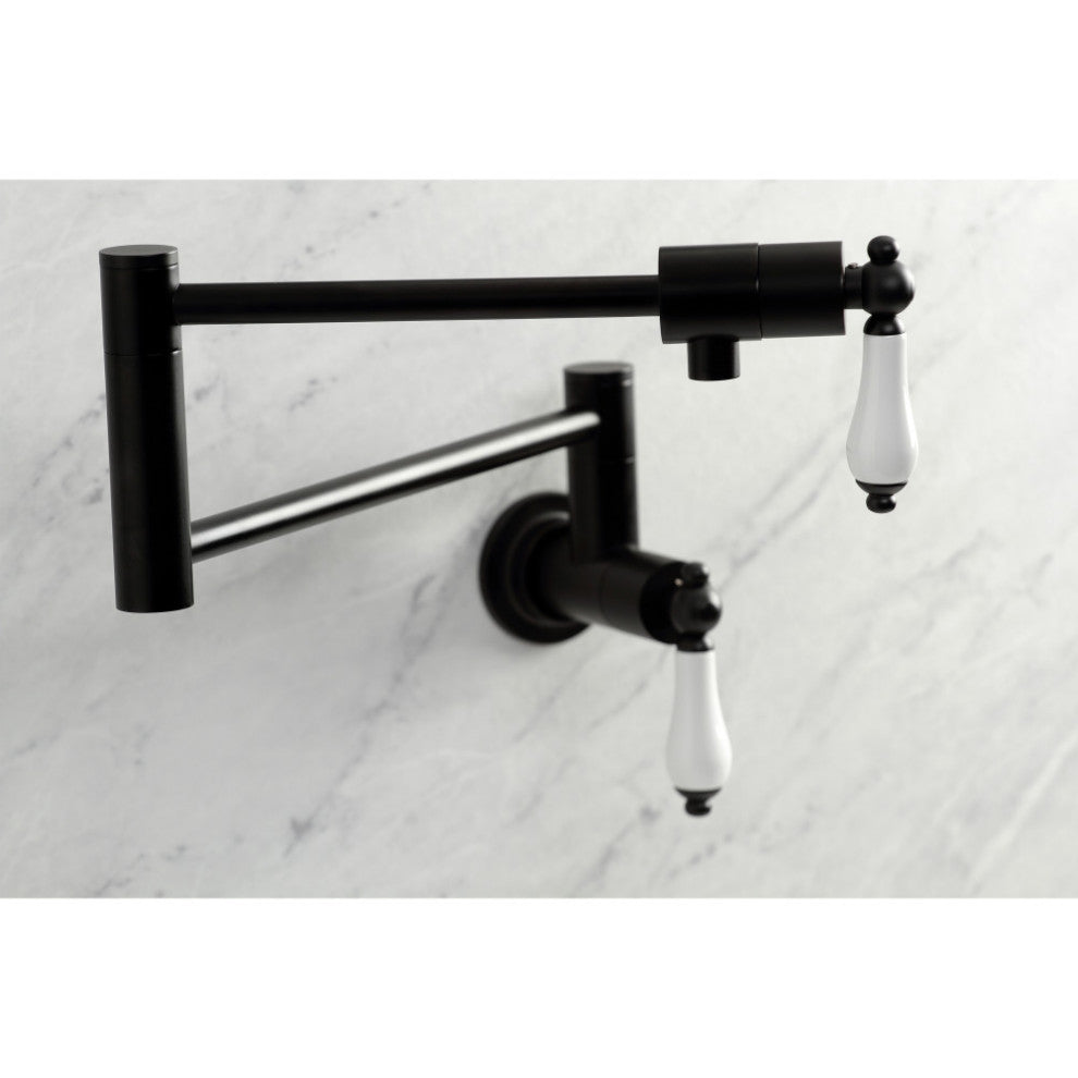 Kingston Brass KS4100PL Metropolitan Wall Mount Pot Filler, Matte Black