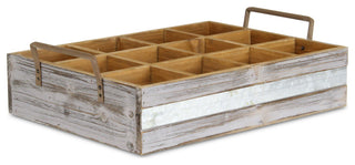 Wooden 12 Compartment Caddy With Metal Accent And Side Handles
