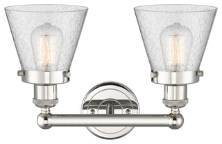 Edison Small Cone 2-Light 16" Vanity Light, Polished Nickel Finish, Seedy Shade