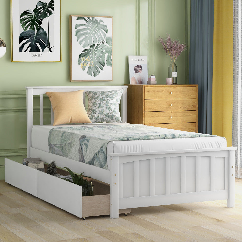 Gewnee Twin size Wdoo Platform Bed with Two Drawers in White