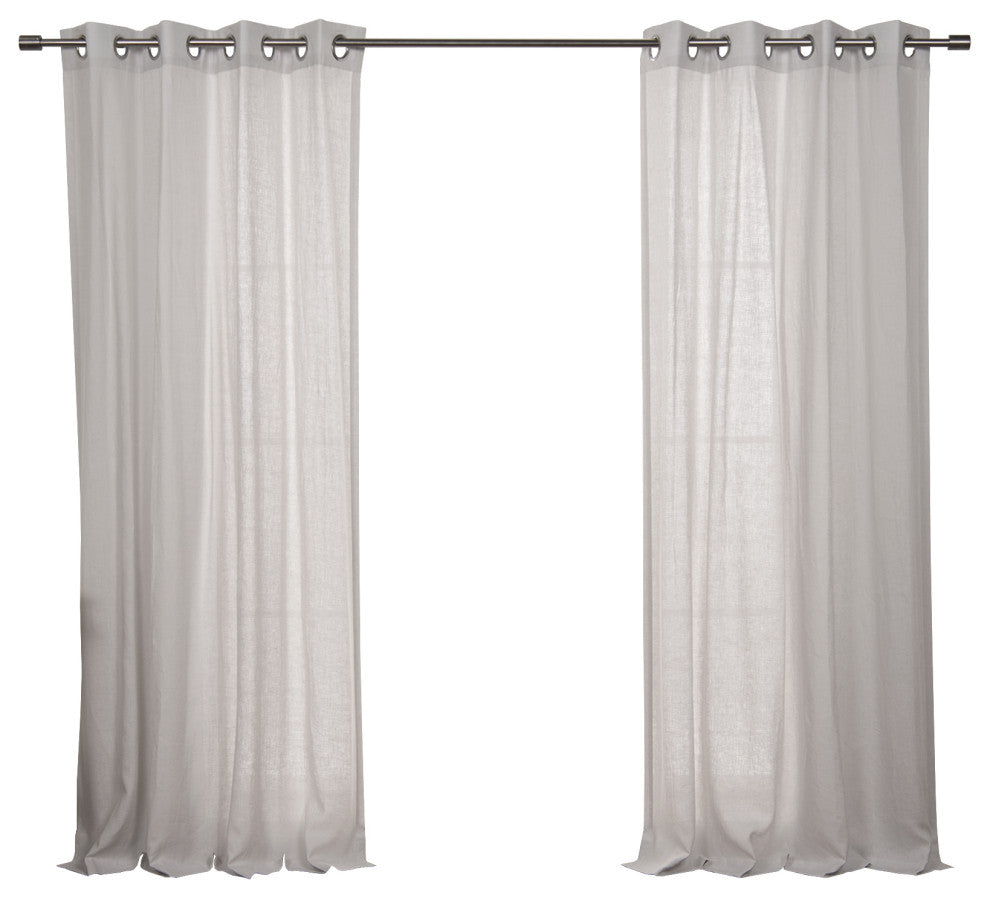 100% Linen Silver Grommet Curtain Set, Light Grey, 52" W X 84" L