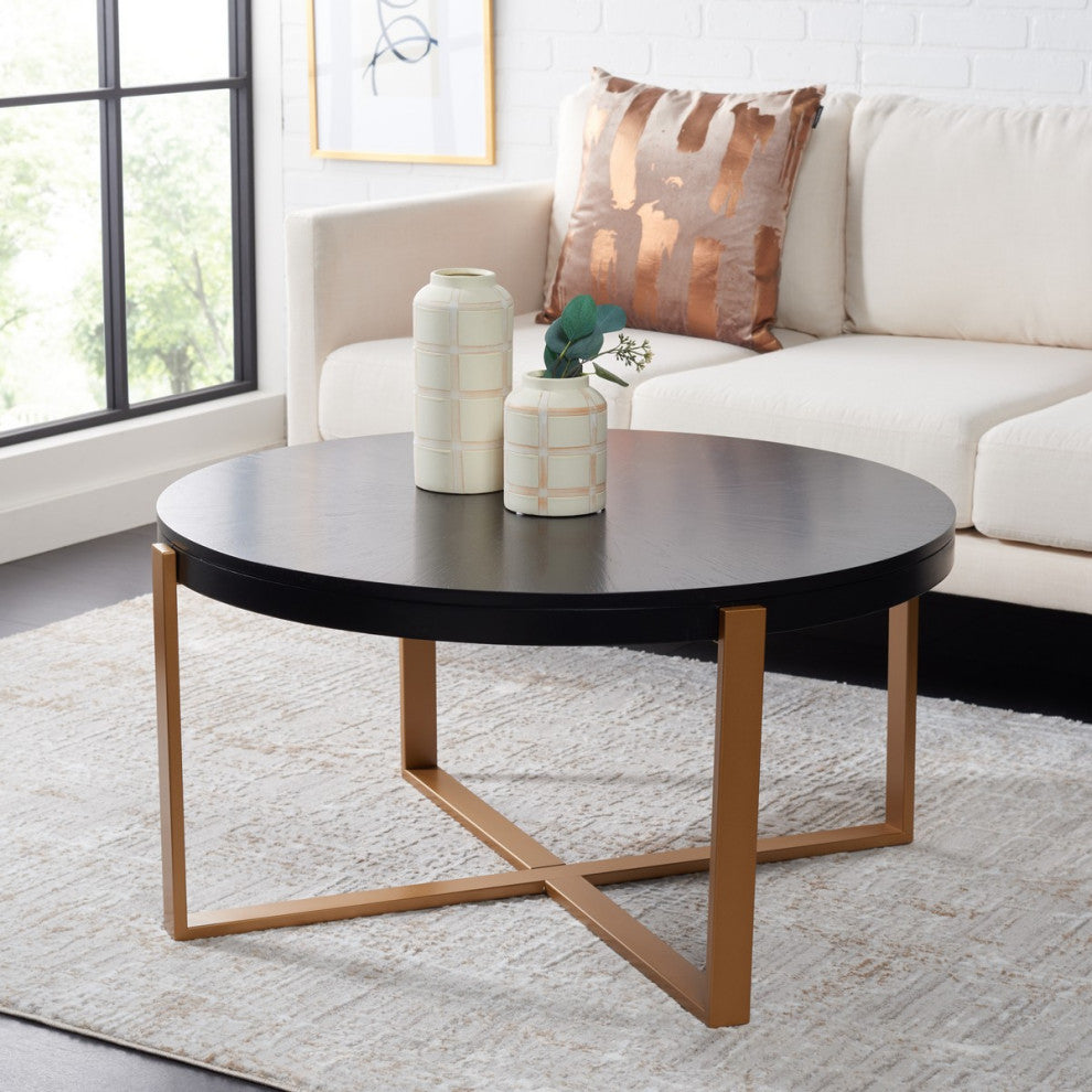 Safavieh Navya Round Coffee Table, Black/Gold