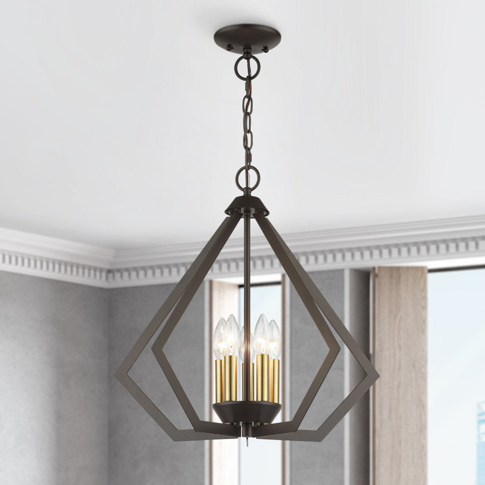 Prism 5-Light English Bronze Chandelier, Antique Brass Accents