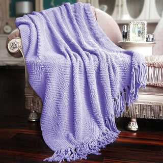 Tweed Knitted Throw Blanket, Lavender, 60"x80"