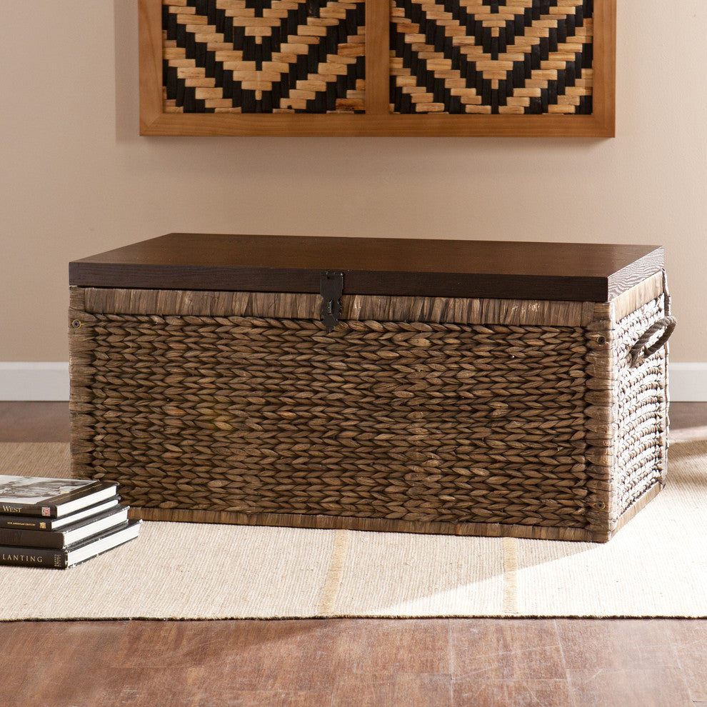 Hector Water Hyacinth Storage Trunk, Blackwashed and Espresso