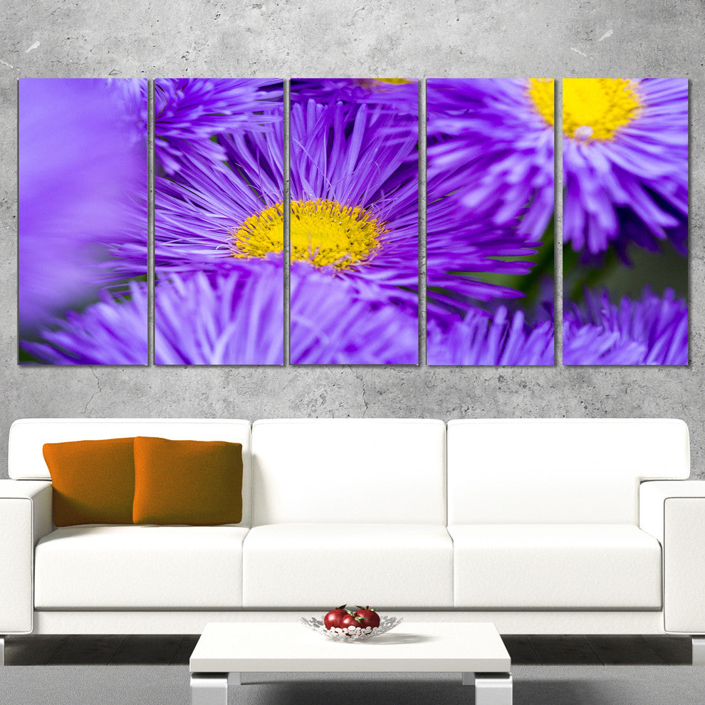"Bunch of Large Violet Flowers" Flower Canvas Wall Art, 5 Panels, 60"x28"