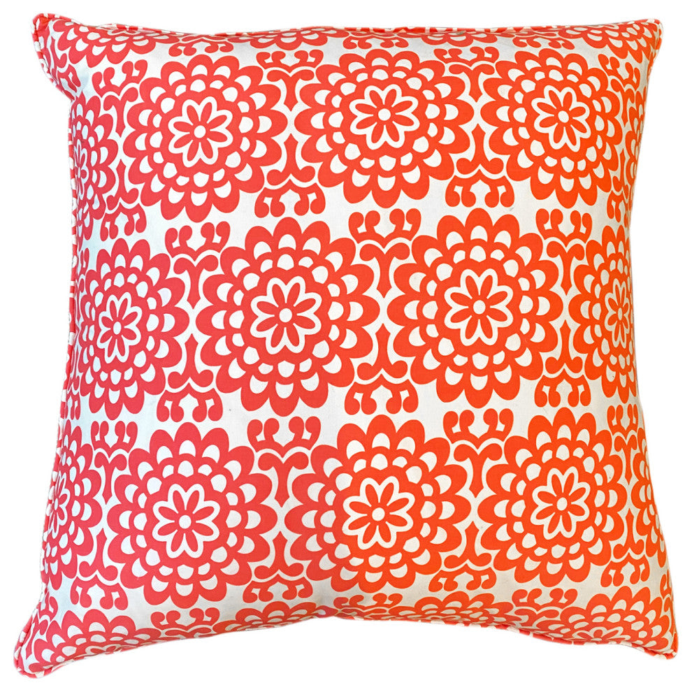 Orange Flower Print Down Pillow
