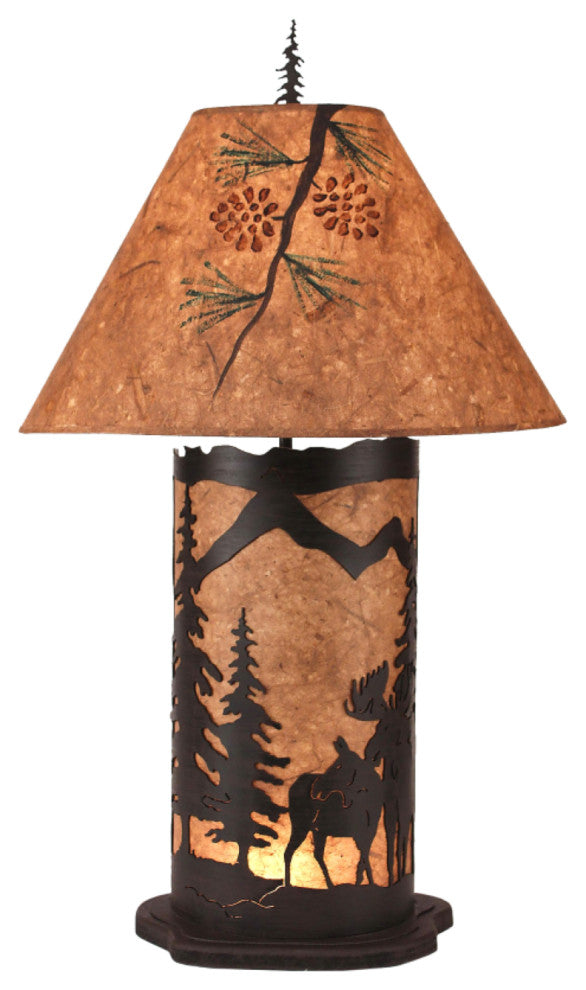 Large Kodiak and Woodchip Moose Scene Table Lamp With Nightlight